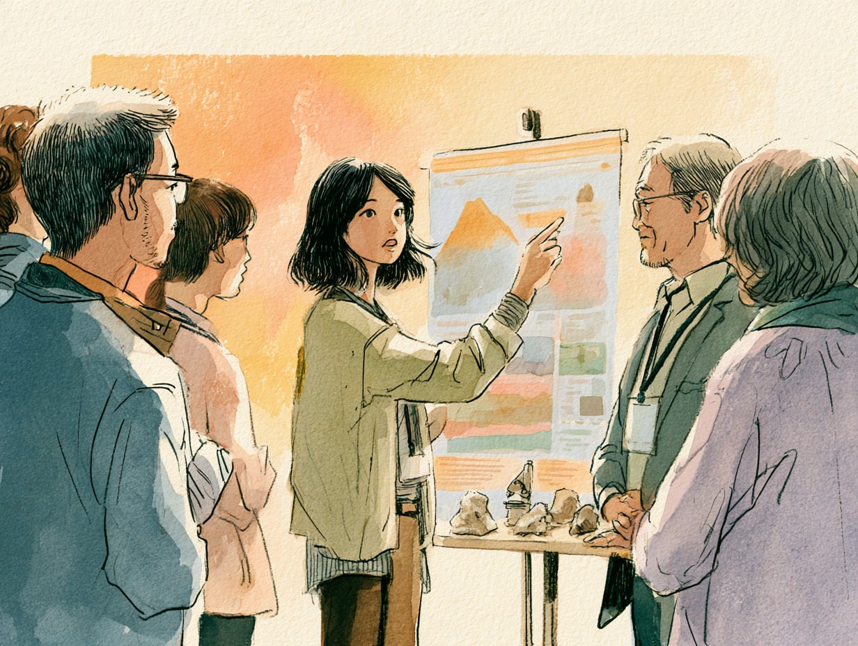 学会で地質の研究ポスターを発表する生徒