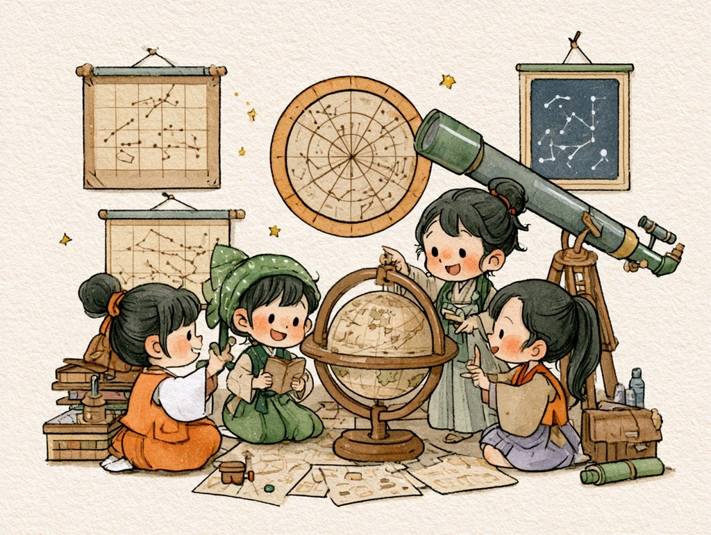 天球儀を囲む生徒たち